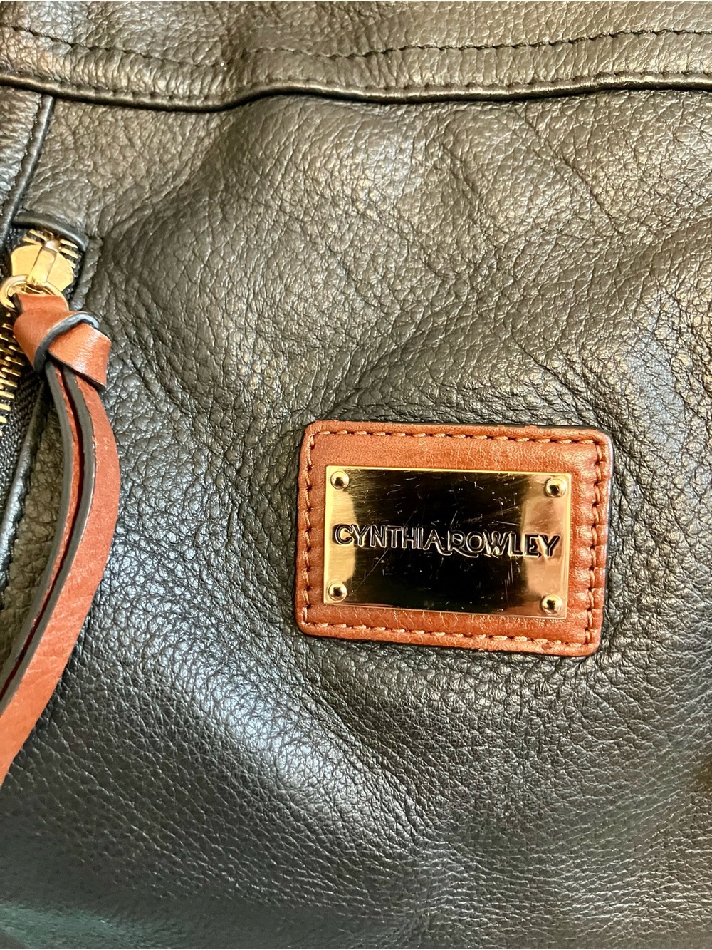 Cynthia Rowley Black Leather Tote with Brown Handles - Picture 7 of 14
